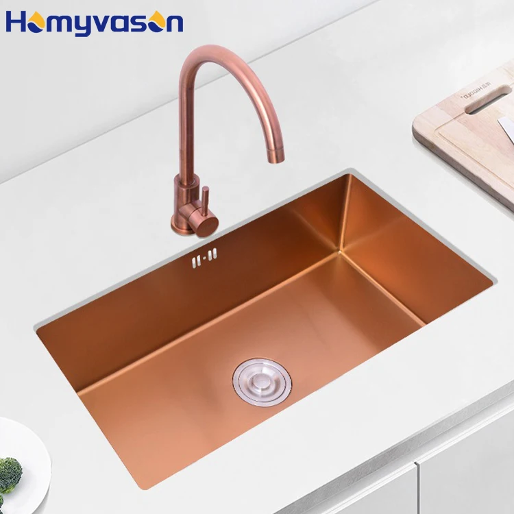 

Custom Wholesale Luxury Modern Single Bowl Stainless Steel Undermount Rose Gold Kitchen Sinks With Knife Holder Sink Wash Basin