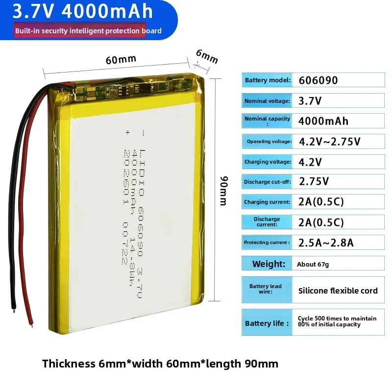 New 606090 4000mAh 3.7V Li-Po Rechargeable Battery for Keychon K2 Keyboard GPS Car Dashcam Accessories E-book Bluetooth Speaker