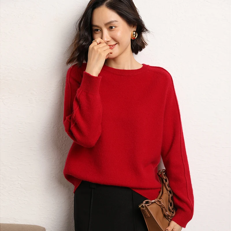 2023 Autumn Winter 100% Cashmere Sweater O-Neck Pullover Women\'s High Quality Thicken Knit Jumper Female Loose Large Size Tops