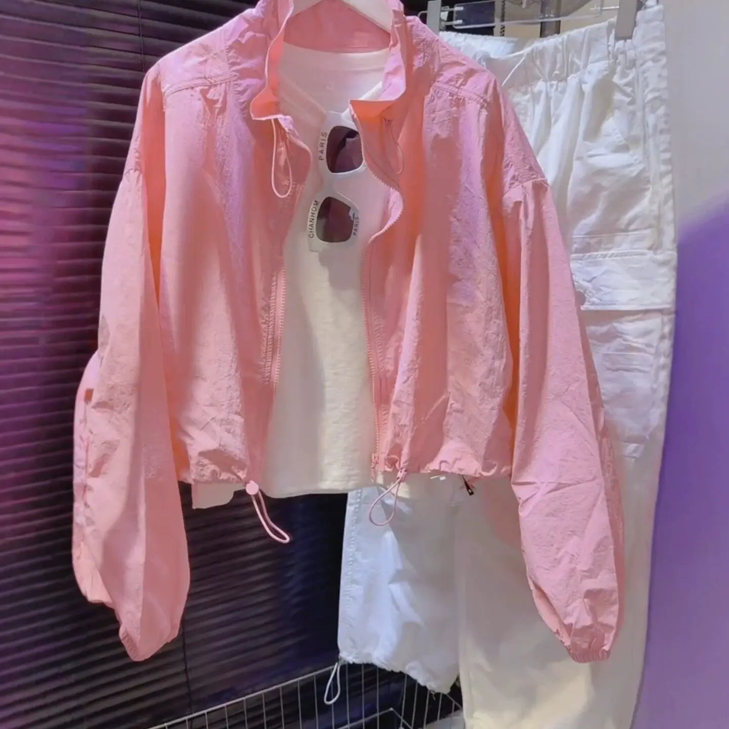 Fashionable Loose Floral Collar Sun Protection Clothing Women's Candy Color Summer New Style Short Coat Casual Commute Style