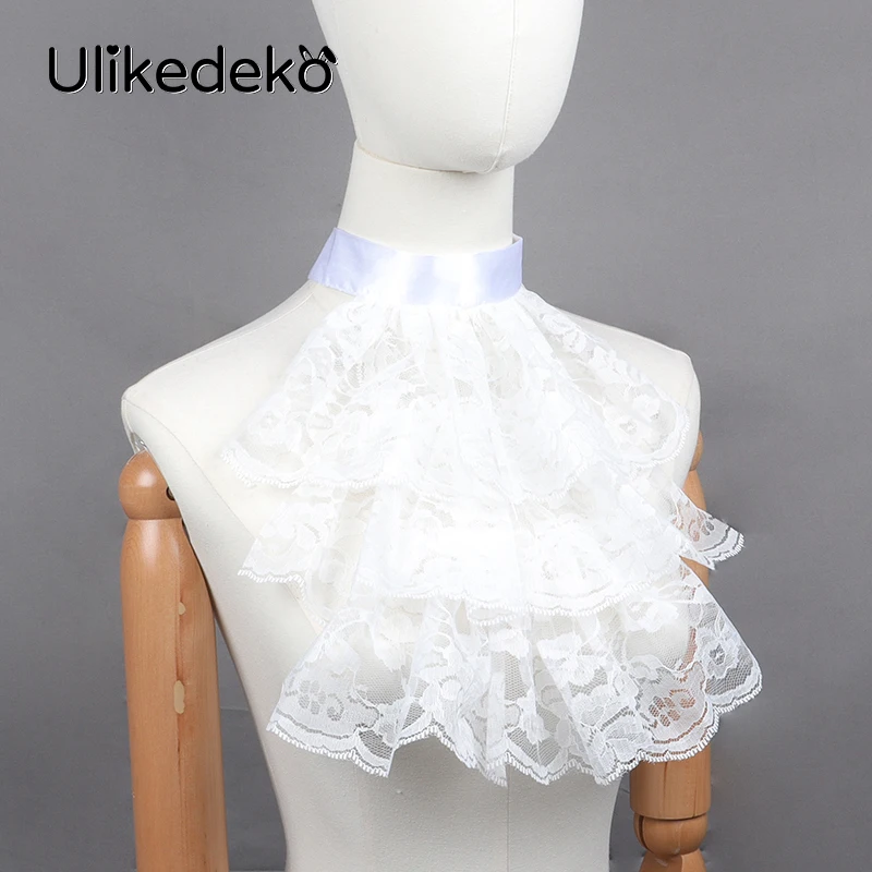 Multi-layer Lace Ruffled Fake Collars Gothic Punk Victorian Jabot Collar Women Detachable Collar Rave Party Clothing Accessories