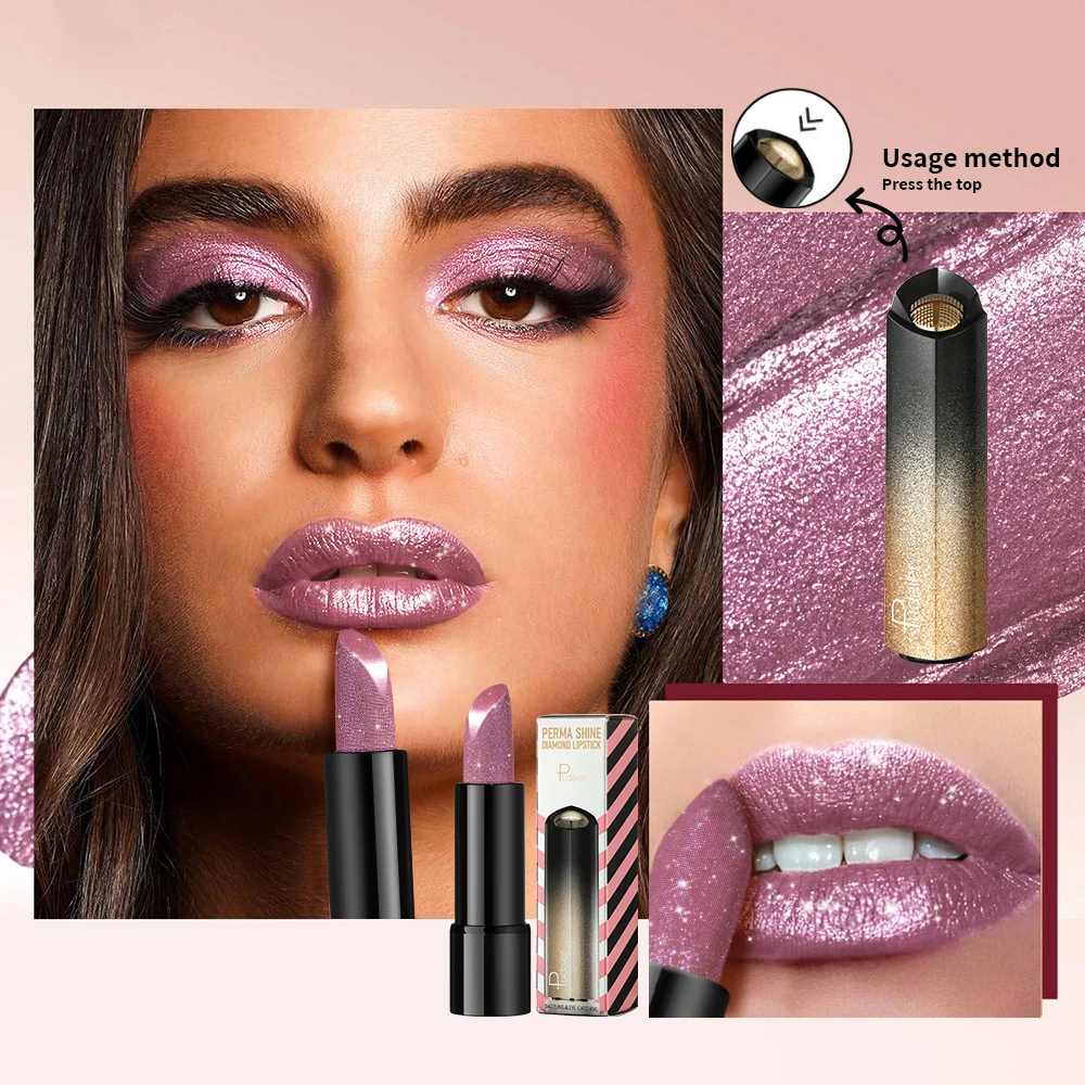1 PC グリッターリップスティック、プレス可能な真珠光沢のあるリップスティックは、砕かれたダイヤモンド粒子のように非常に光沢があり、滑らかで長持ちします。