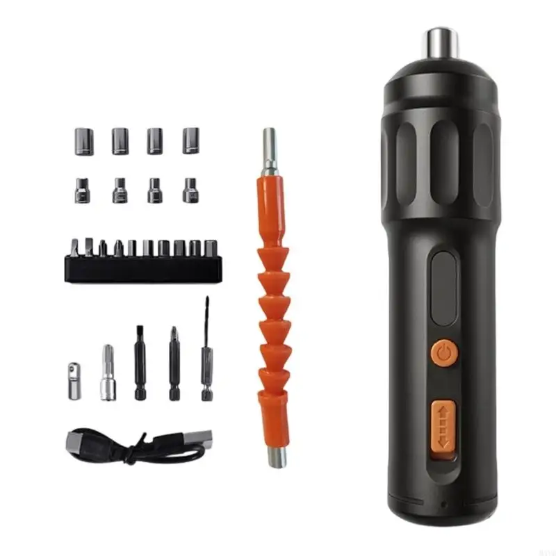 Variable Speed Electric Screwdriver with Rechargeable Battery, Forward and Reverse Control, and 26 Components for M4YD