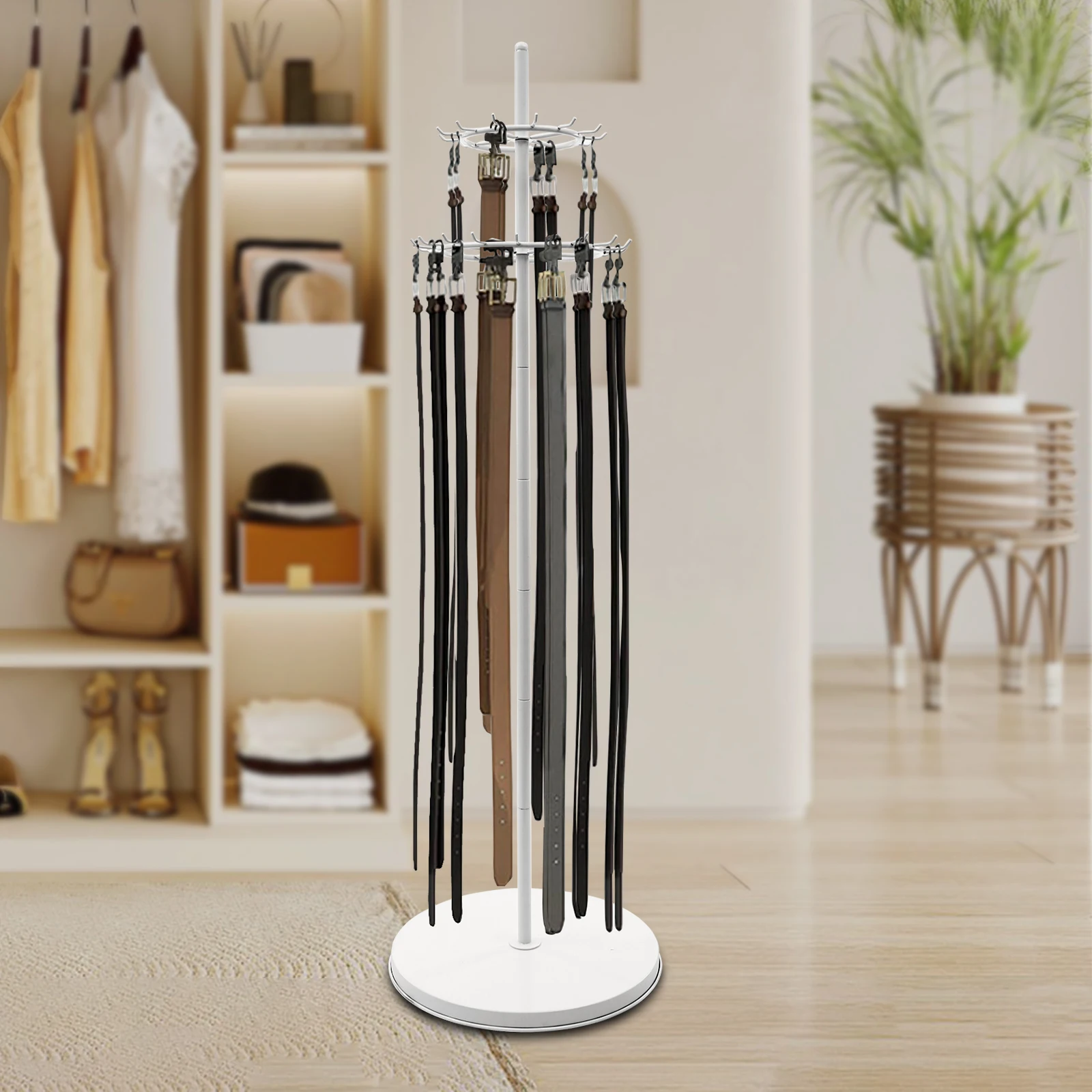 

168cm Floor Mounted Belt Hanger Tie Rack White Retail Display Tie Scarf Rack Belt Display Stand Organizer
