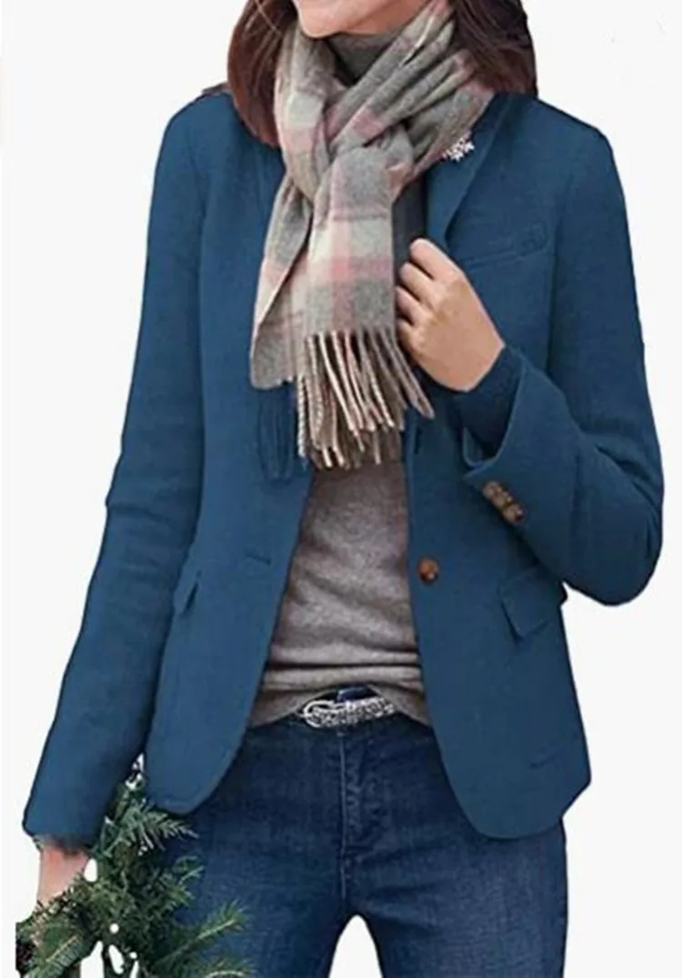 Winter Warm Women Coats Wool Blends Pockets Outerwear Jacket Lapel Short Single-breasted Women\'s Matching Jackets S-3XL