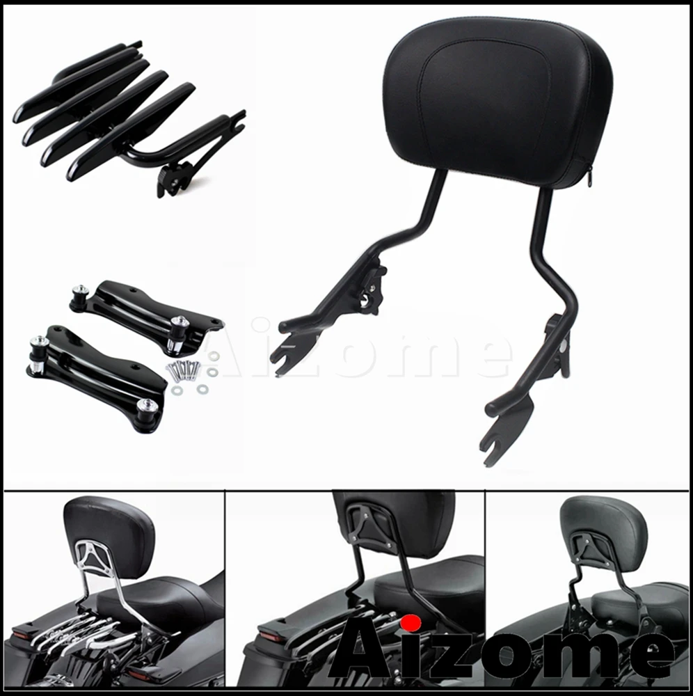 Motorcycle Detachable Sissy Bar Backrest Stealth Luggage Rack For Harley Touring Road King Street Road Glide FLHX FLHR 2014-2022