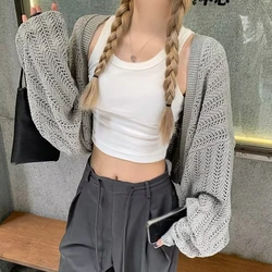 Summer Women's Cardigan Retro Solid Color Hollowed Out Loose And Versatile Casual Style Knit Sun Protection Cardigan Jacket