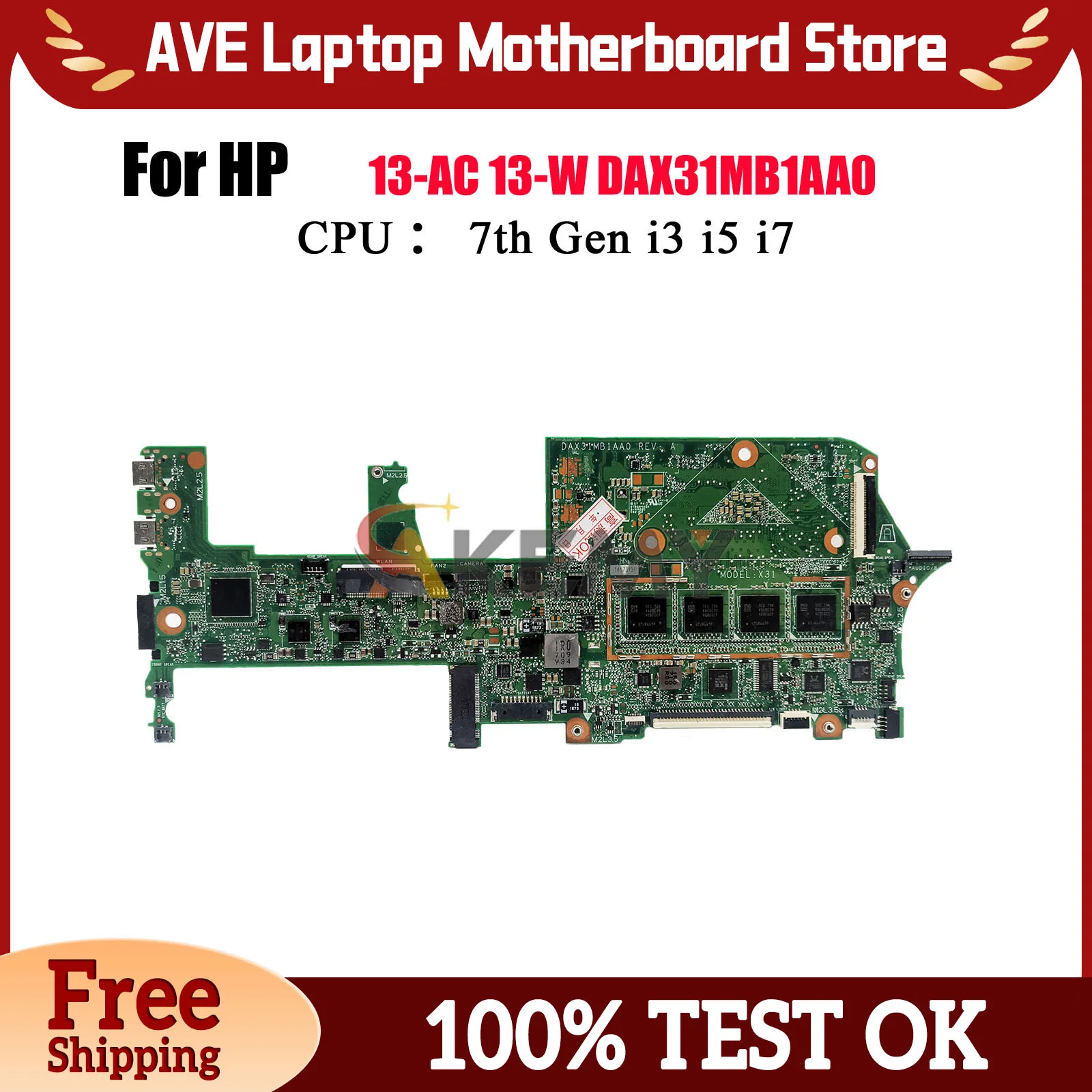 

DAX31MB1AA0 For HP Spectre X360 13-AC 13-W Laptop Motherboard With i5 i7 7th Gen CPU 8GB RAM 918042-601 918041-001