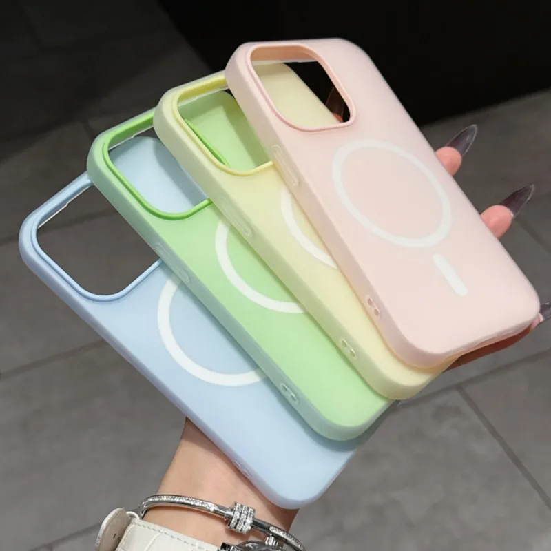 حافظة فاخرة بلون الحلوى 2 في 1 Magsafe لهاتف آيفون 17 Air 16 15 14 Plus 13 12 Pro Max 11 غطاء مغناطيسي لاسلكي غير لامع #5
