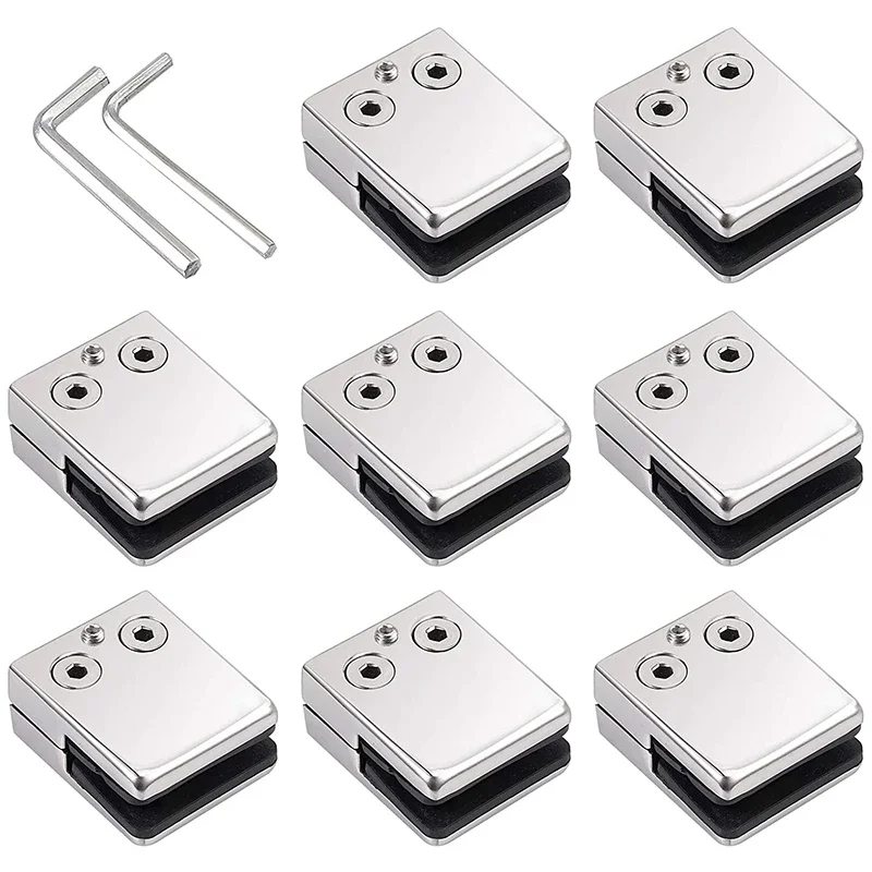 Glass Clamp 8-10mm 8PCS Stainless Steel 304 Glass Clamps Adjustable Glass Bracket Flat Back for Balustrade Staircase