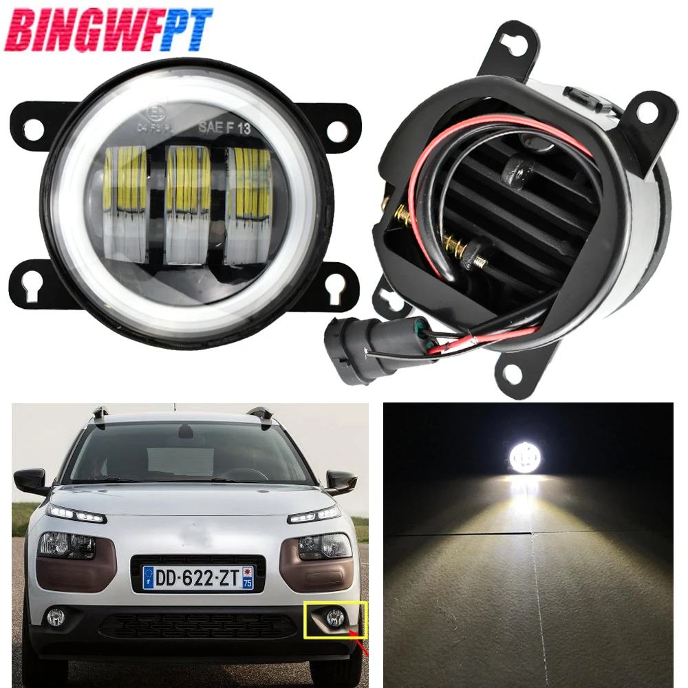 1pair Car H11 LED Fog Light Angel Eye DRL 12V For Citroen C4 CACTUS 2014 2015 2016 For Citroen C4 Coupe (LA_)  2004-2011