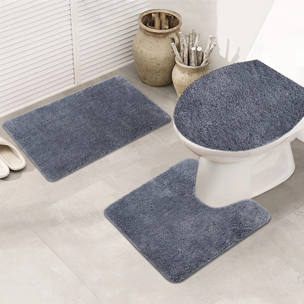 

3 Pieces Toilet Three-Piece Non-Slip Mat Bathroom Absorbent Set Bathroom Toilet Carpet Bathroom Solid Color Microfiber Bath Rug