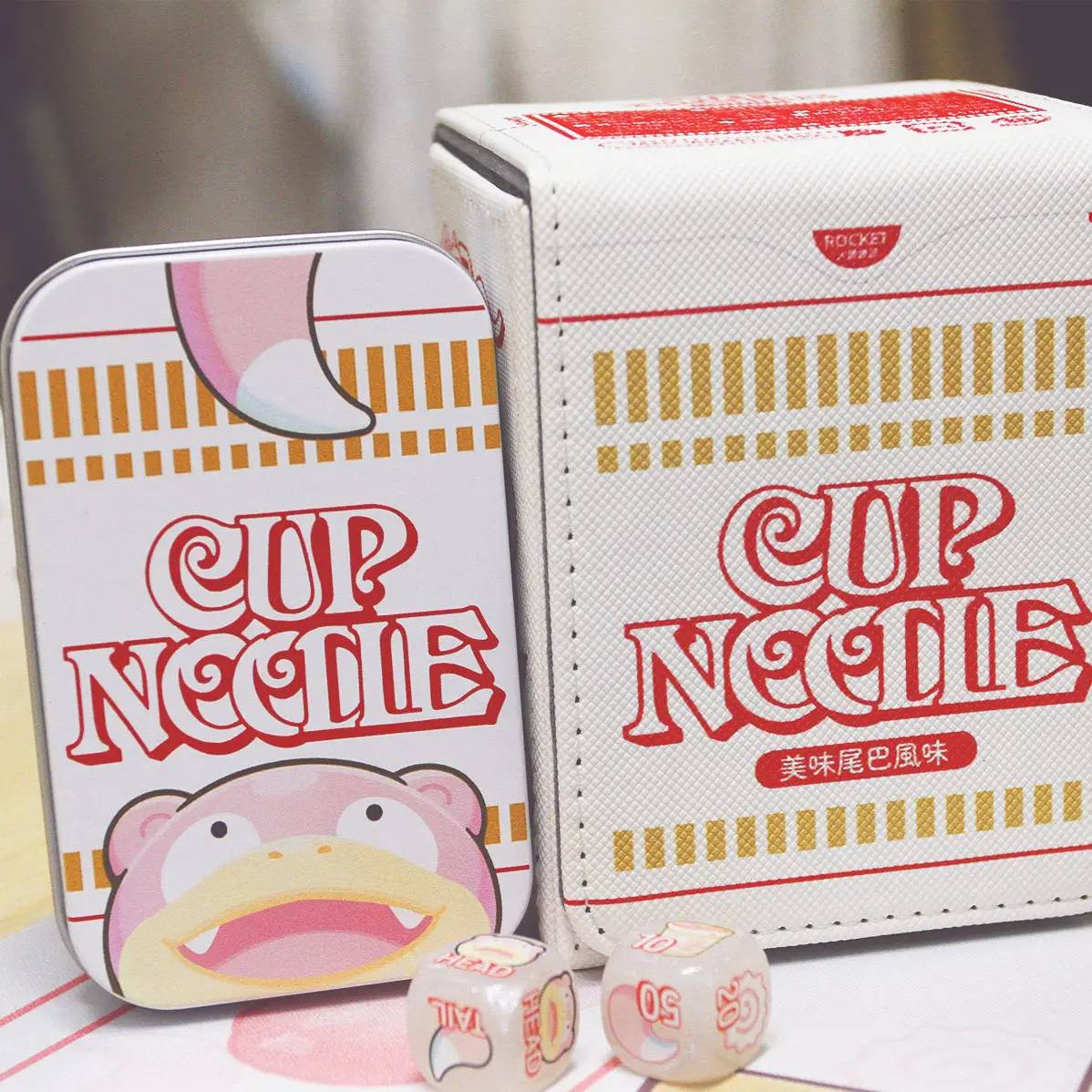 

Cartoon PTCG Cup noodles delicious tail Slowpoke DIY Large Capacity Leather Card Box Anime Game Collection Card Storage Box