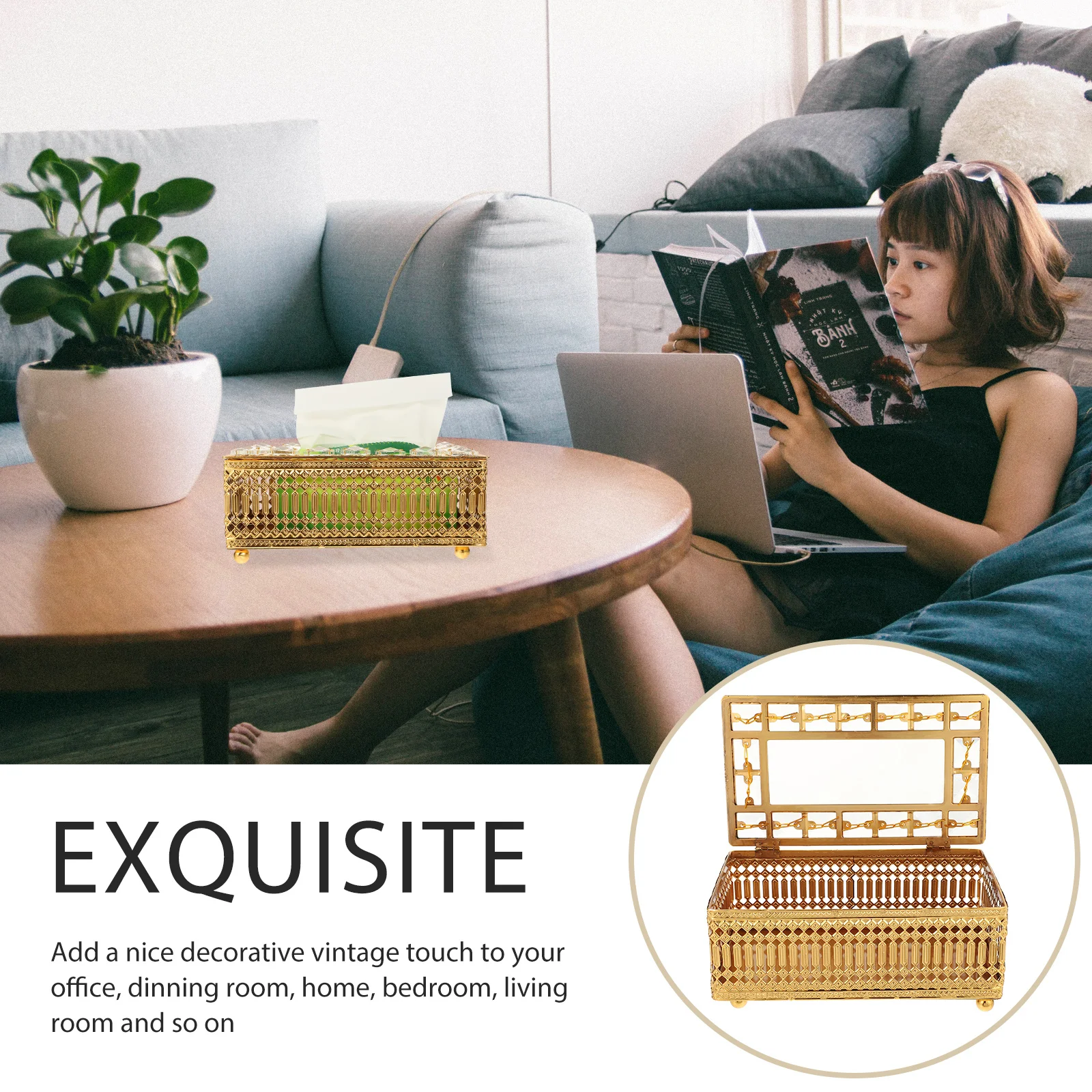 

Premium Alloy Gold Tissue Box Cover European Style Rectangular Tissue Holder Decorative Napkin Box for Household and Car