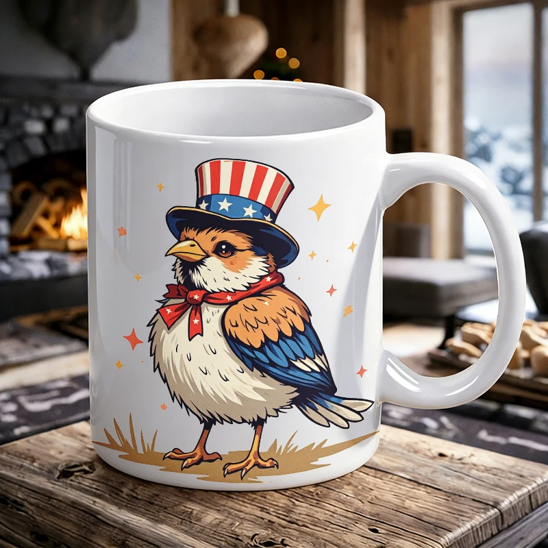 

4th of July Themed Coffee Mug Cute Patriotic Bird Ceramic Tea Cup, Milk Cup, Office Cup, Gift for Friends, Fade-Resistant