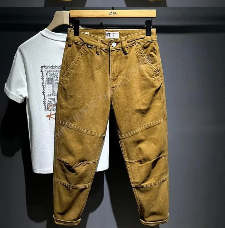

New 2026 Spring and Autumn Retro Brown Logging Overalls Trend Loose Casual Straight Trousers Cotton Baggy Cargo Harem Pants Men
