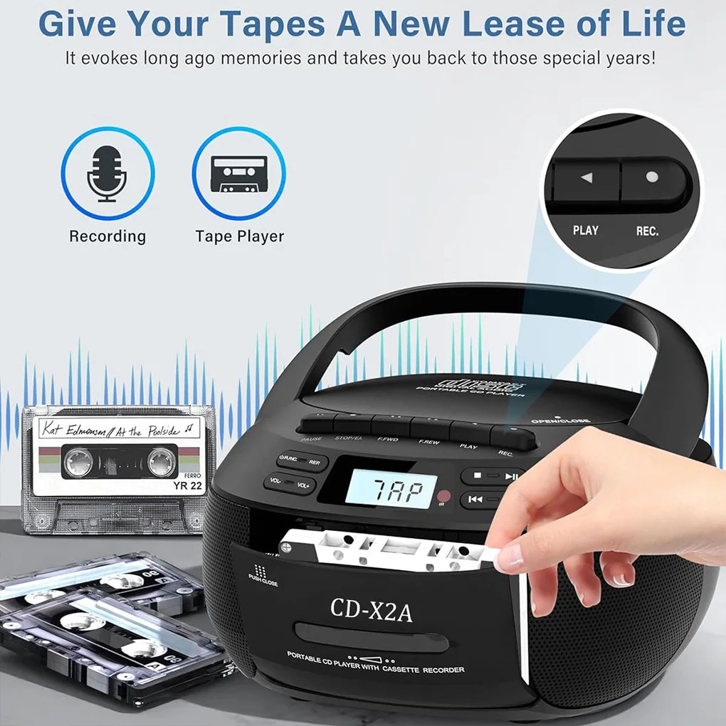 

Кассетный проигрыватель компакт-дисков с USB/MP3 и радиоприемниками, портативный бумбокс с компакт-диском и дистанционным управлением, питание от переменного и постоянного тока