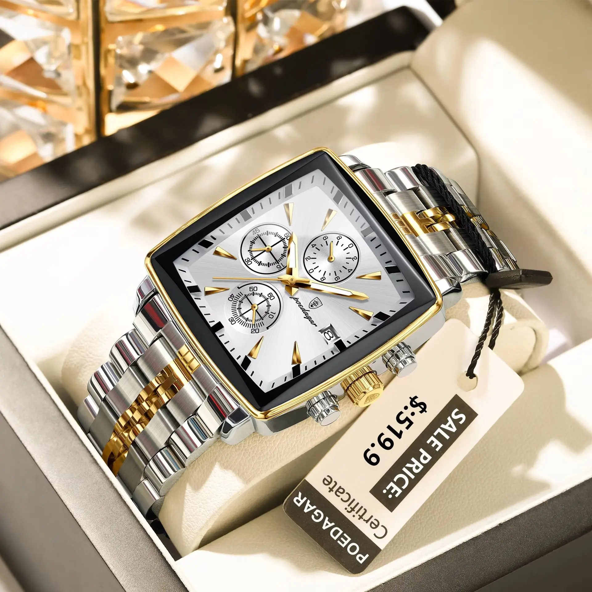 POEDAGAR ساعة يد رجالية فاخرة كرونوغراف تاريخ الفولاذ المقاوم للصدأ ساعة رجالية موضة مقاوم للماء مضيئة ساعات كوارتز رجالية Reloj