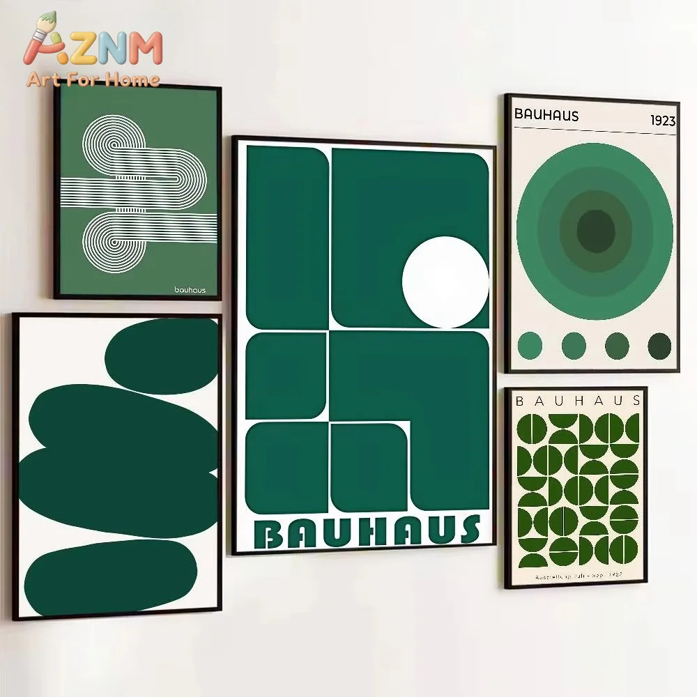 AZNM Green Abstract Geometry Bauhaus Poster Prints Wall Art Picture Painting Gift Living Room Restaurant Bar Large Decor