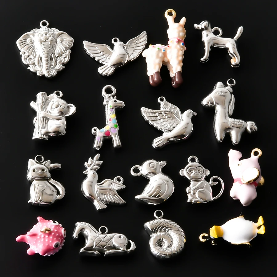 10pcs Cute Kawaii 3D Tiny Animal Silver Charms Alpaca Elephant Koala Pendant Trendy Jewelry Accessories For Earrings Bag Charms