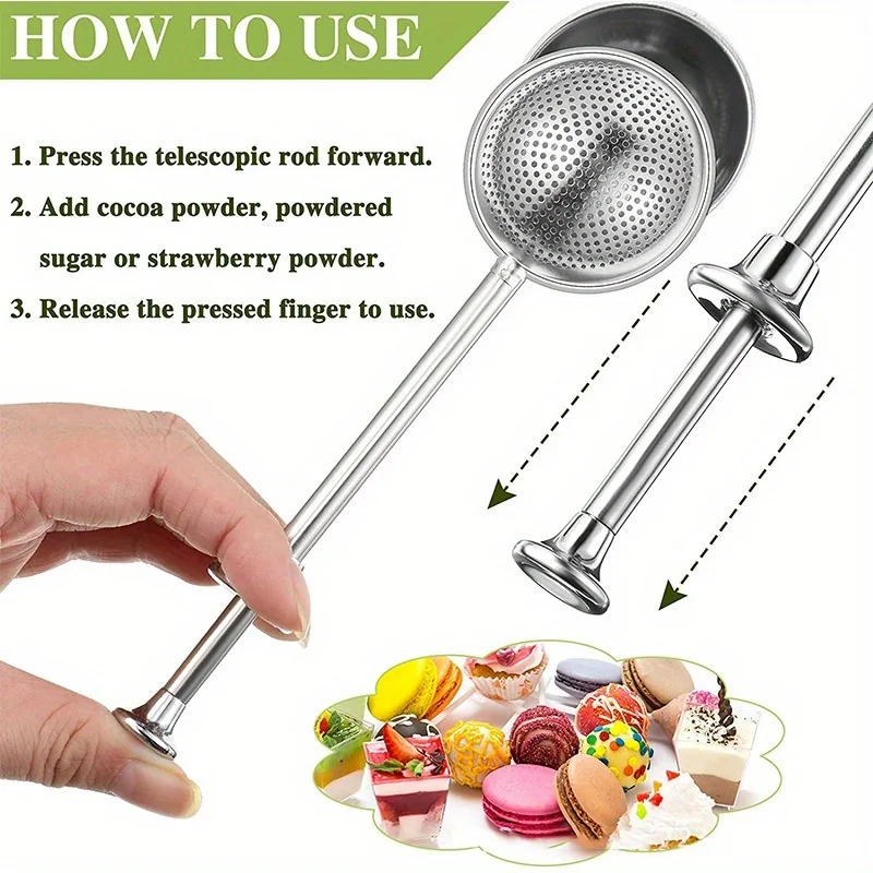1Pc 304 Stainless Steel 2‑in‑1 Tea Infuser Powder Sifter Push‑in Filter for Office Restaurant
