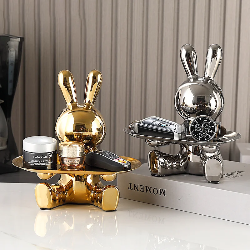 Skulptur Keramik Bunte Beschichtung Kaninchen Aufbewahrungsbox Home Wohnzimmer Ablage Dekorative Statue Hase Ornament