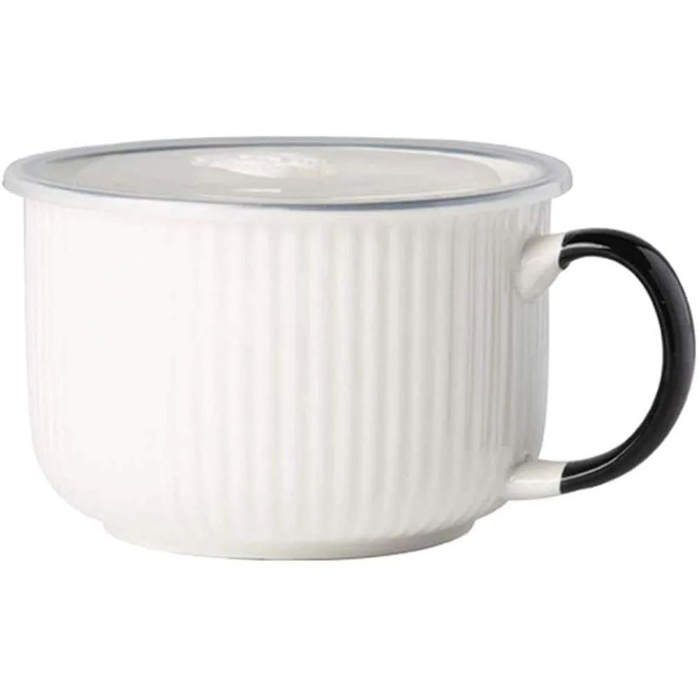 Juego de cuencos de ramen japoneses con tapa, palillos y cuchara. Cuenco grande y hondo de cerámica para udon, soba, pho y sopa de fideos. 1 unidad.