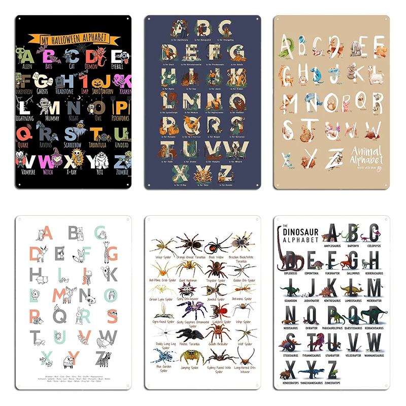 aranha-e-tarantula-alfabeto-bebe-bigfoot-sinal-de-metal-personalizar-placas-de-ferro-retro-mural-estanho-cartaz