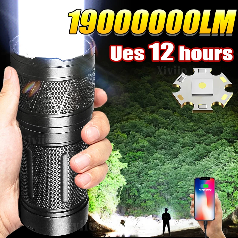 

19000000LUX Ultra Bright LED Flashlights 5000M Long Range Rechargeable Tactical Torch Light Outdoor Camping Fishing Hand Lantern