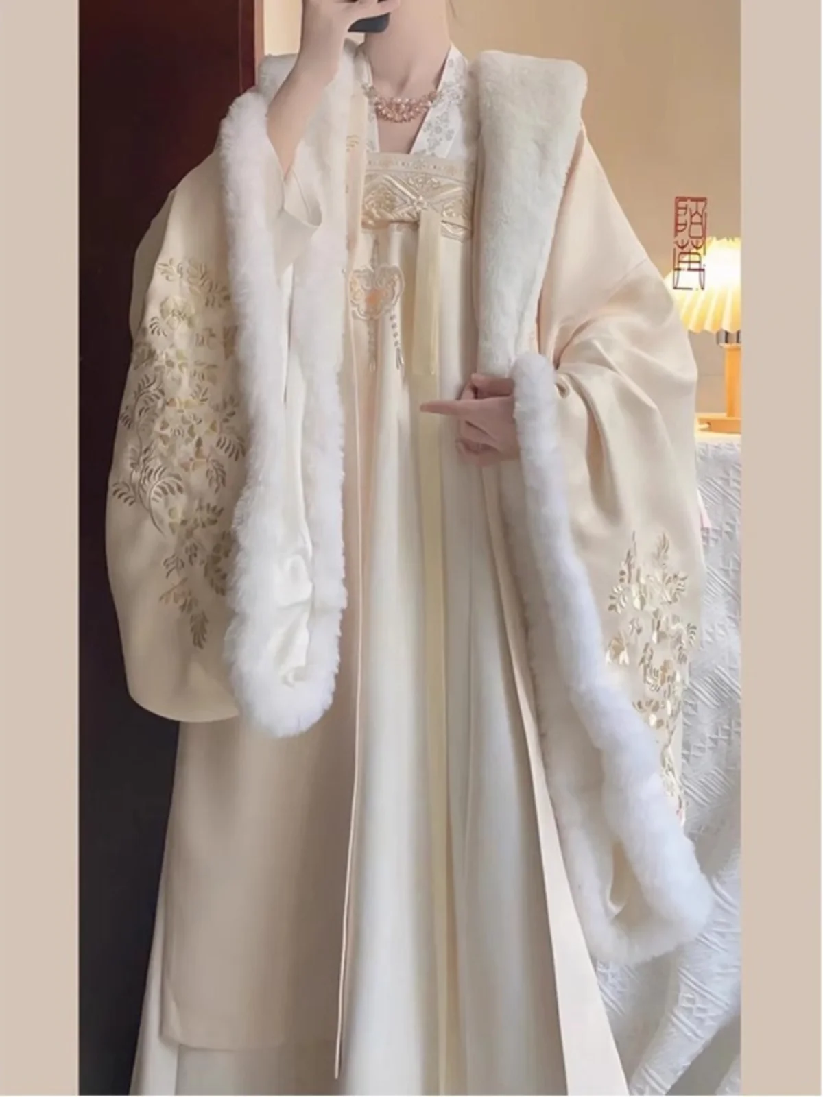 

New Year's Robe Autumn Winter Set Large Sleeve Shirt Improved Straight Collar Button Front Chest Skirt Tang Dynasty Hanfu Women