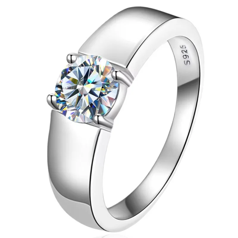 

GRA Concise 1-2CT D Color Certified Moissanite Diamond Wedding Rings For Men Real 925 Sterling Silver Top Quality Luxury Jewelry