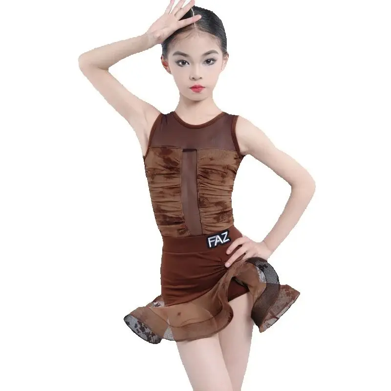 Robes de concours de danse latine pour filles, vêtements de danse Salsa Chacha pour enfants, sans manches, Costume de fête de danse latine SL12620