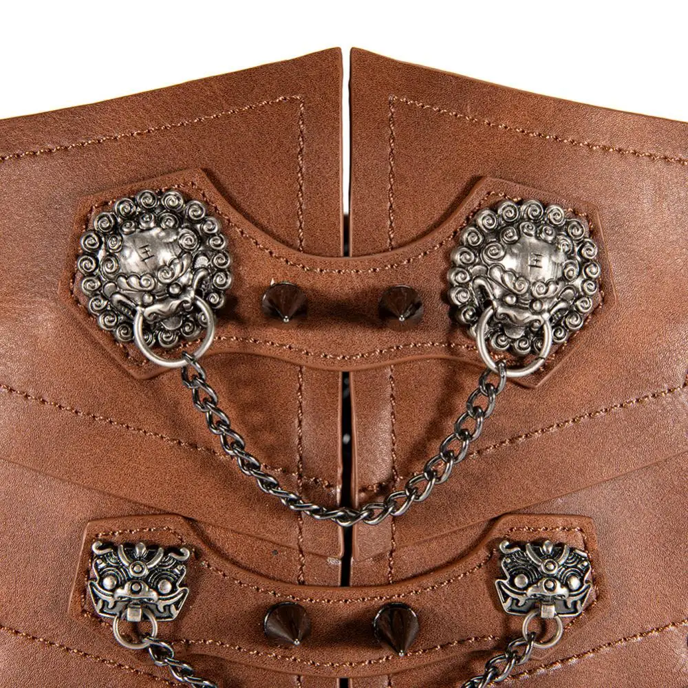 Steam Punk Sashes Unisex Retro Waist Cover Medieval Pu Leather Tiger Lion Head Chain Rivets decorative  Wide Belt Halloween Cos