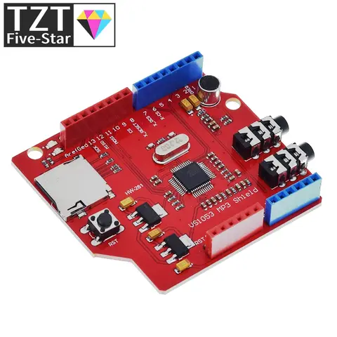 TZT VS1053 VS1053B Stereo Audio MP3 Player Shield Record Decode Development Board Module With TF Card Slot For Arduino UNO R3