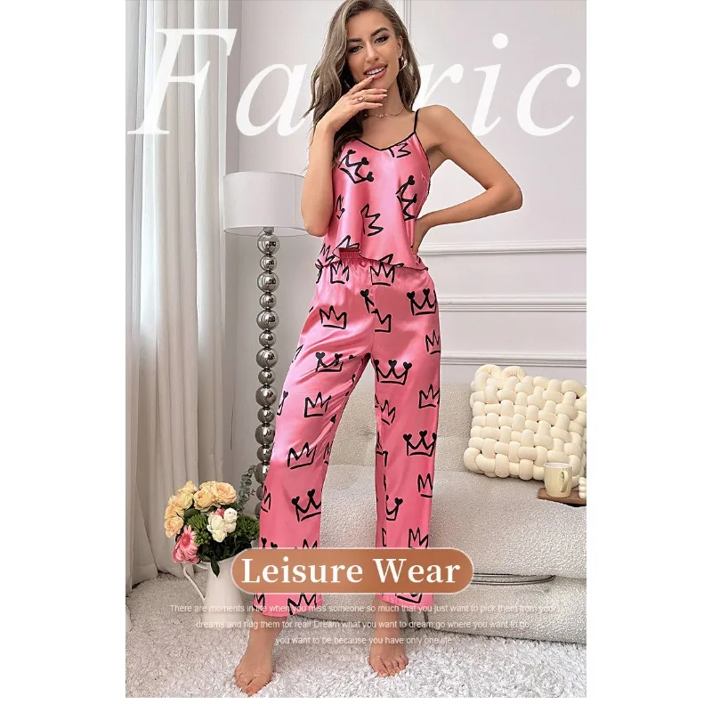 Women Silk Sleepwear Sexy Sleepwear Sleeveless Tops Pants Two Piece Suit Loungewear Pajama Sets Summer Luxury Brand Clothing