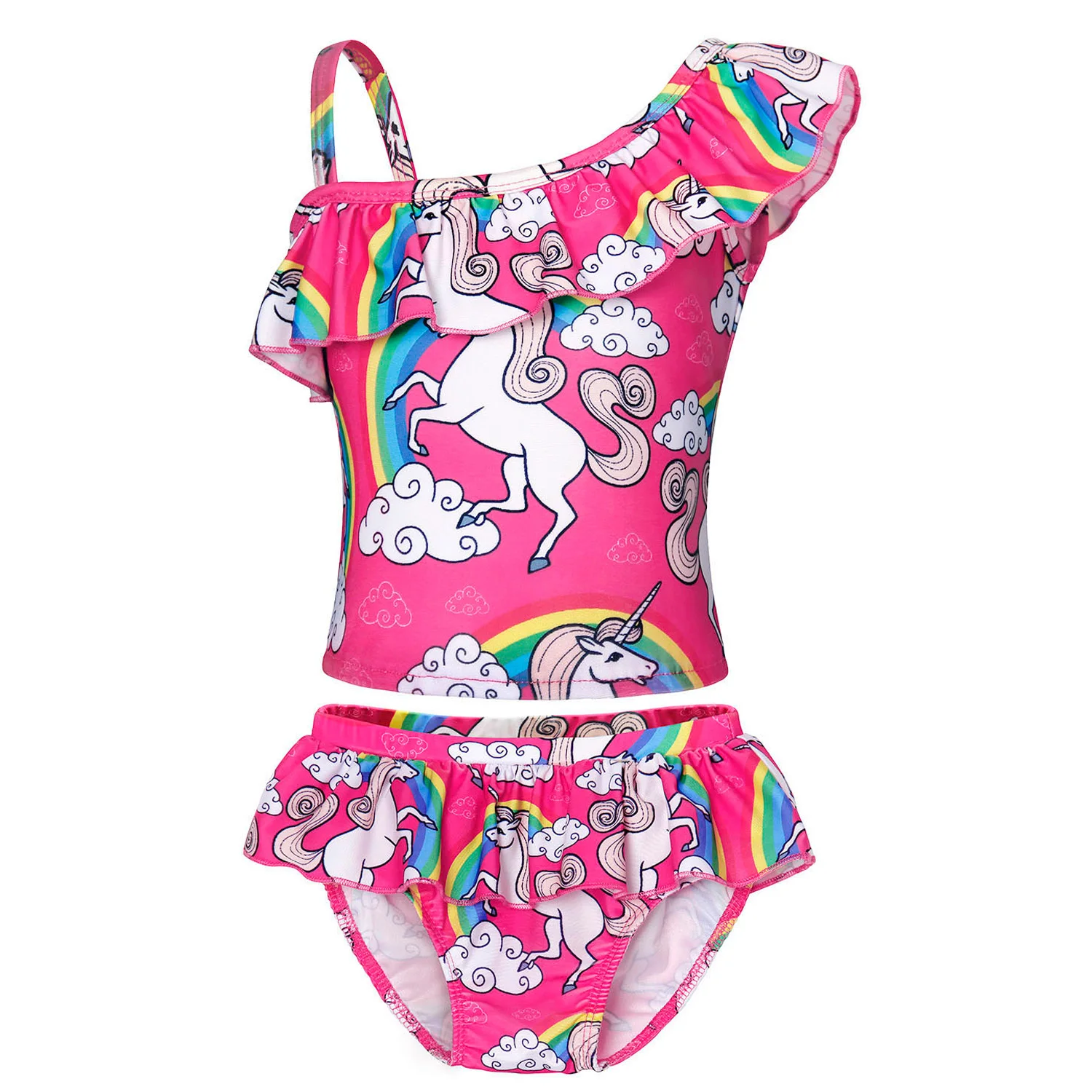 Girls Unicorn Two-Pieces Bikini Set Swimwear Swimsuit Kids Rainbow Tankini Beach Bathing Suit