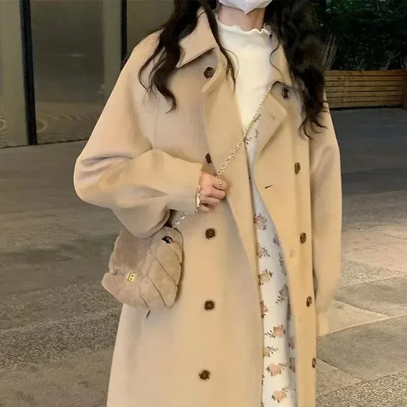 

Winter 2023 new woolen coat small man high sense Korean medium and long Hepburn style thickened woolen coat women