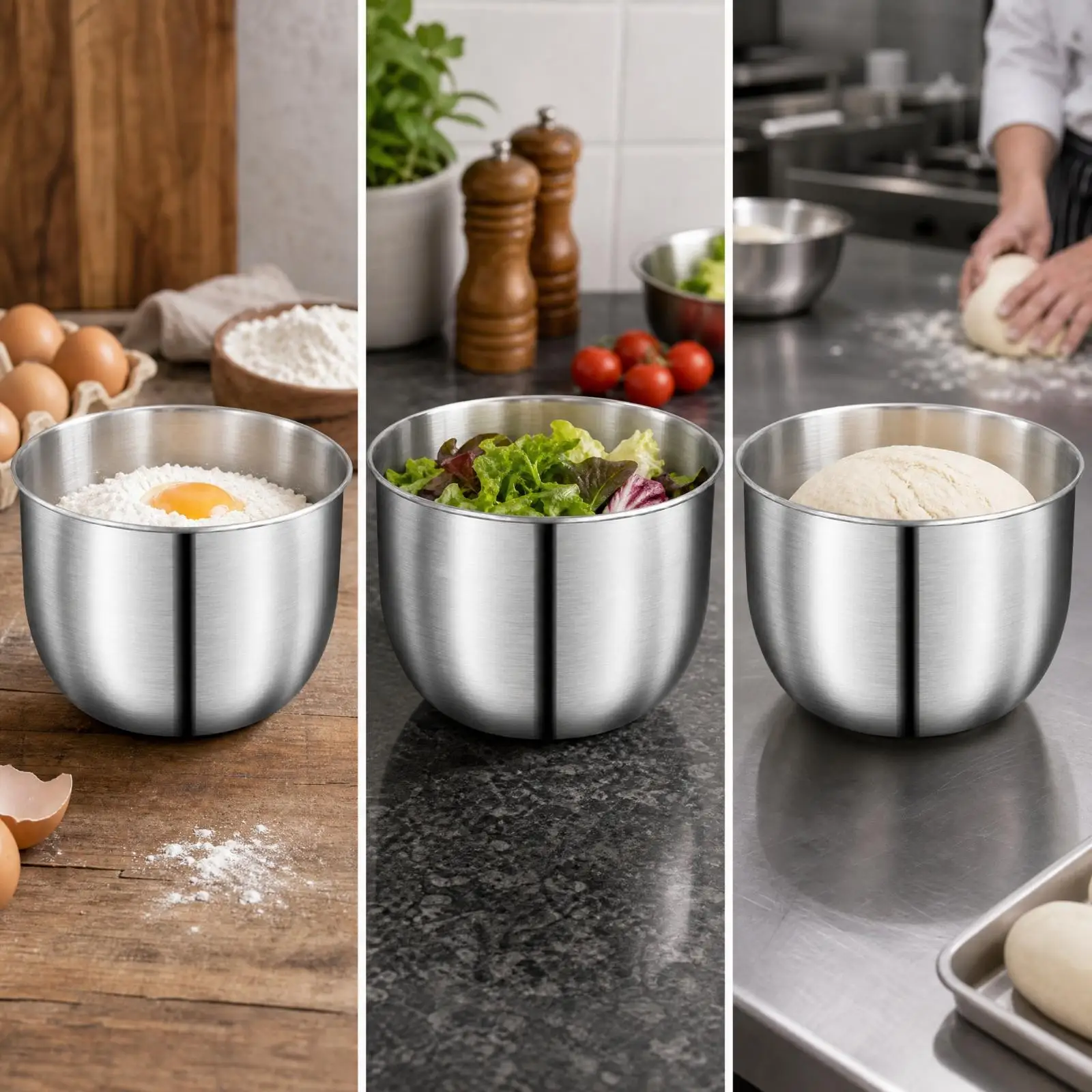 Large 5 Liter Steel Mixing Bowl 304 Stainless Kitchen Prep Bowl for Whisking Beating Cream for Home Baking Use