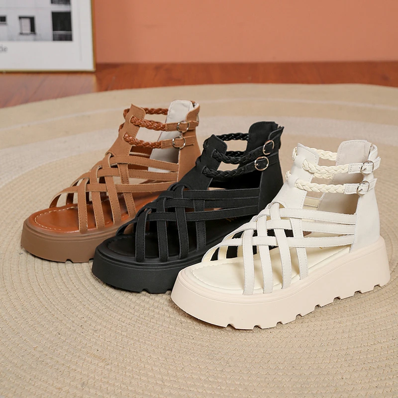 

Women's Round Toe Open Toe Platform Non-Slip Beach Shoes Versatile Lightweight Rear Zipper Sandals