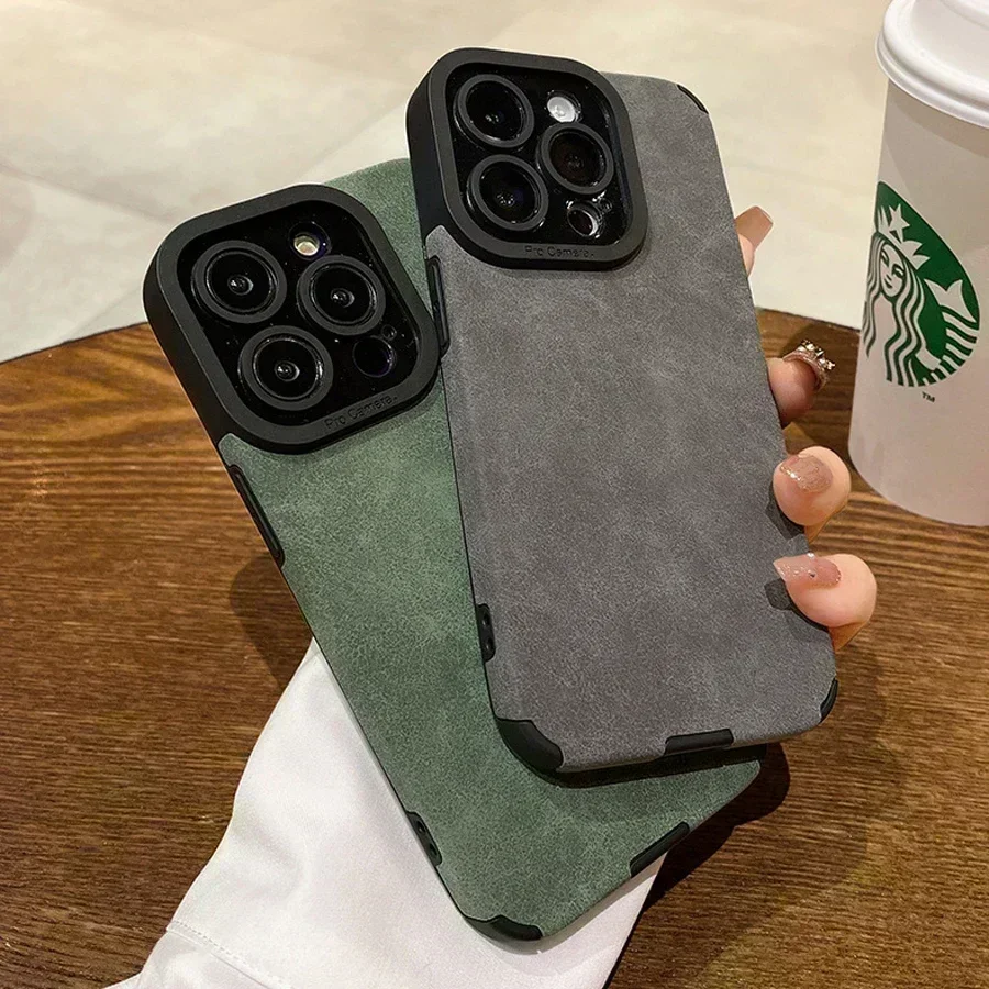 Luxury Matte Soft Leather Case For iPhone 15 14 Plus 13 12 Mini 11 Pro Max Shockproof Silicone Shell X XR 7 8Plus SE Back Cover