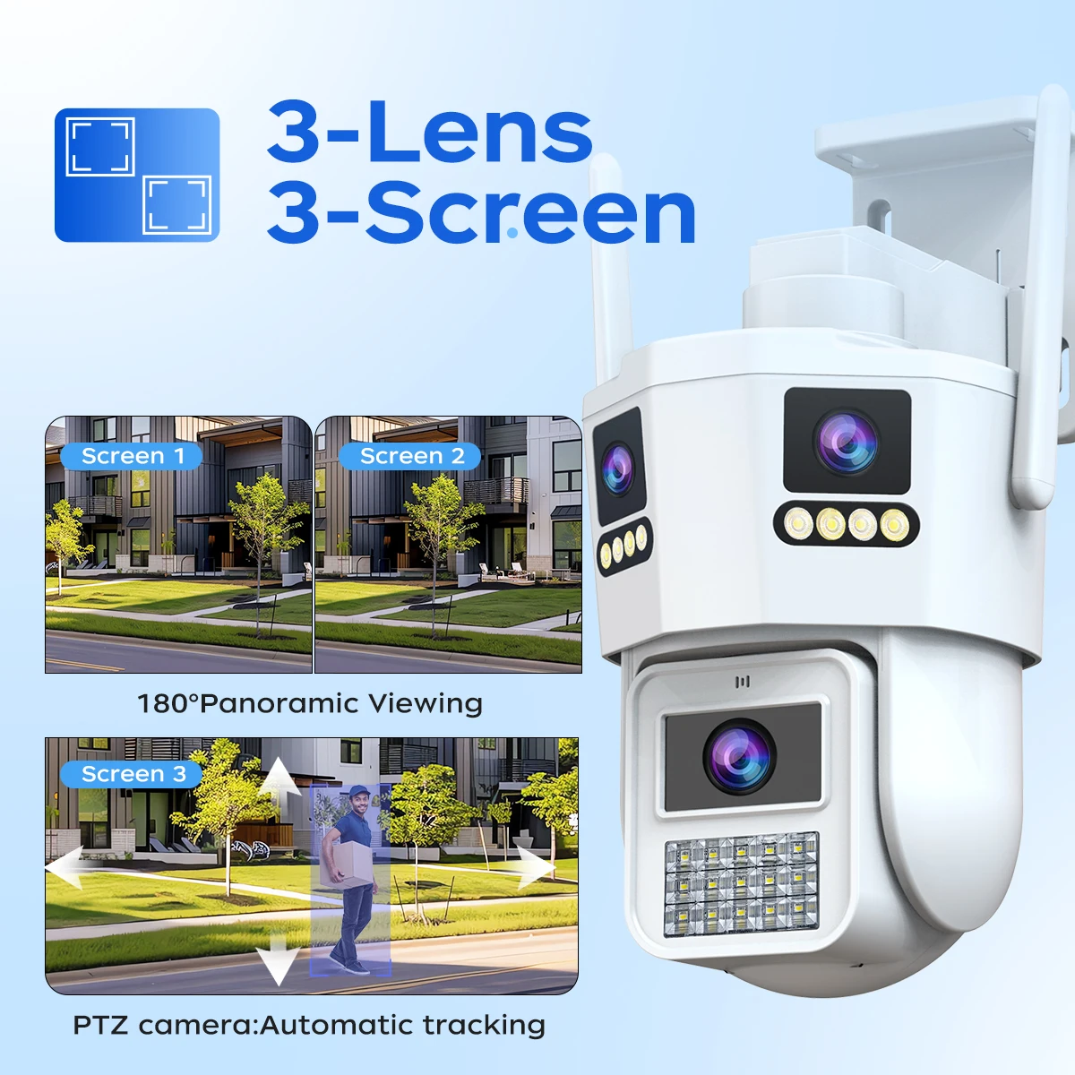 JOOAN 12MP Three Lens IP Camera PTZ Outdoor Three Screen night vision 5g WiFi Security Camera Auto Tracking Cctv camera