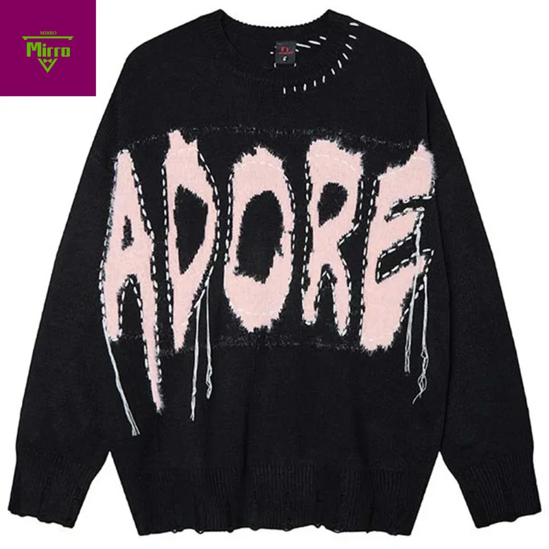 

Винтажные мужские свитера большого размера с кисточками и буквами, уличная одежда в стиле Харадзюку, свитера в стиле хип-хоп, повседневные свободные вязаные свитера, пуловеры, джемперы