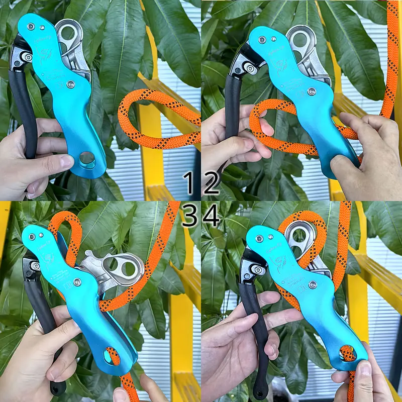 Outdoor Rock Climbing Descent device STOP Handle-Control Abseiling Device Downhill Descender Rappelling