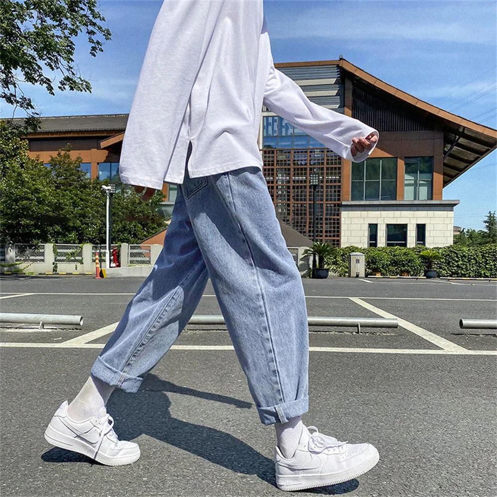 Korean Fashion Men Wide Leg Jeans 2022 Autumn New Streetwear Straight Baggy Denim Pants Male Brand Trousers Harem Jean Trousers