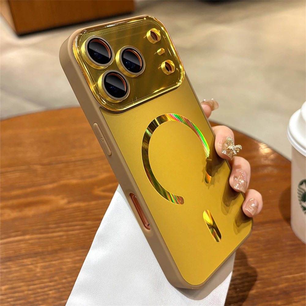 Laser Matte Glass Lens Film Protector Magnetic Case for iPhone 17 Air 16 15 14 13 Pro Max Wireless Charging Dazzling Cover Funda