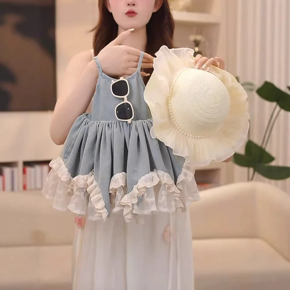 

Новая корейская джинсовая юбка на бретельках с рюшами для девочек, весна-лето, повседневная модная элегантная одежда