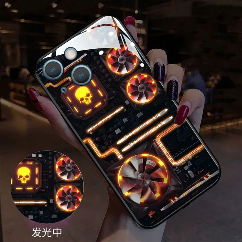 

So Cool CPU Chip Luminous Tempered Glass Phone Case LED Backlight Cover For Samsung S25 S24 S23 S22 S21 S20 FE Plus Ultra