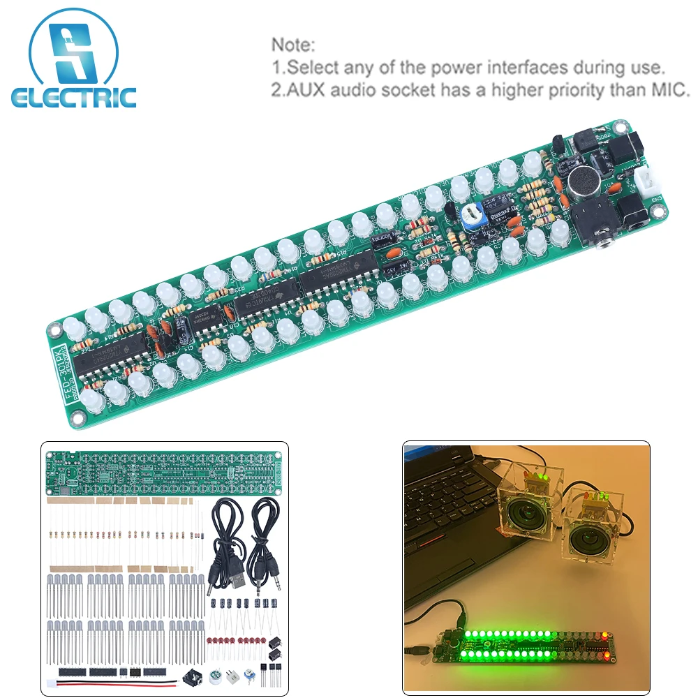 Wskaźnik widma audio Zestaw do ćwiczeń sprzedających DIY Czerwona/zielona dioda LED Wyświetlana intensywność wejścia sygnału audio FED-301K