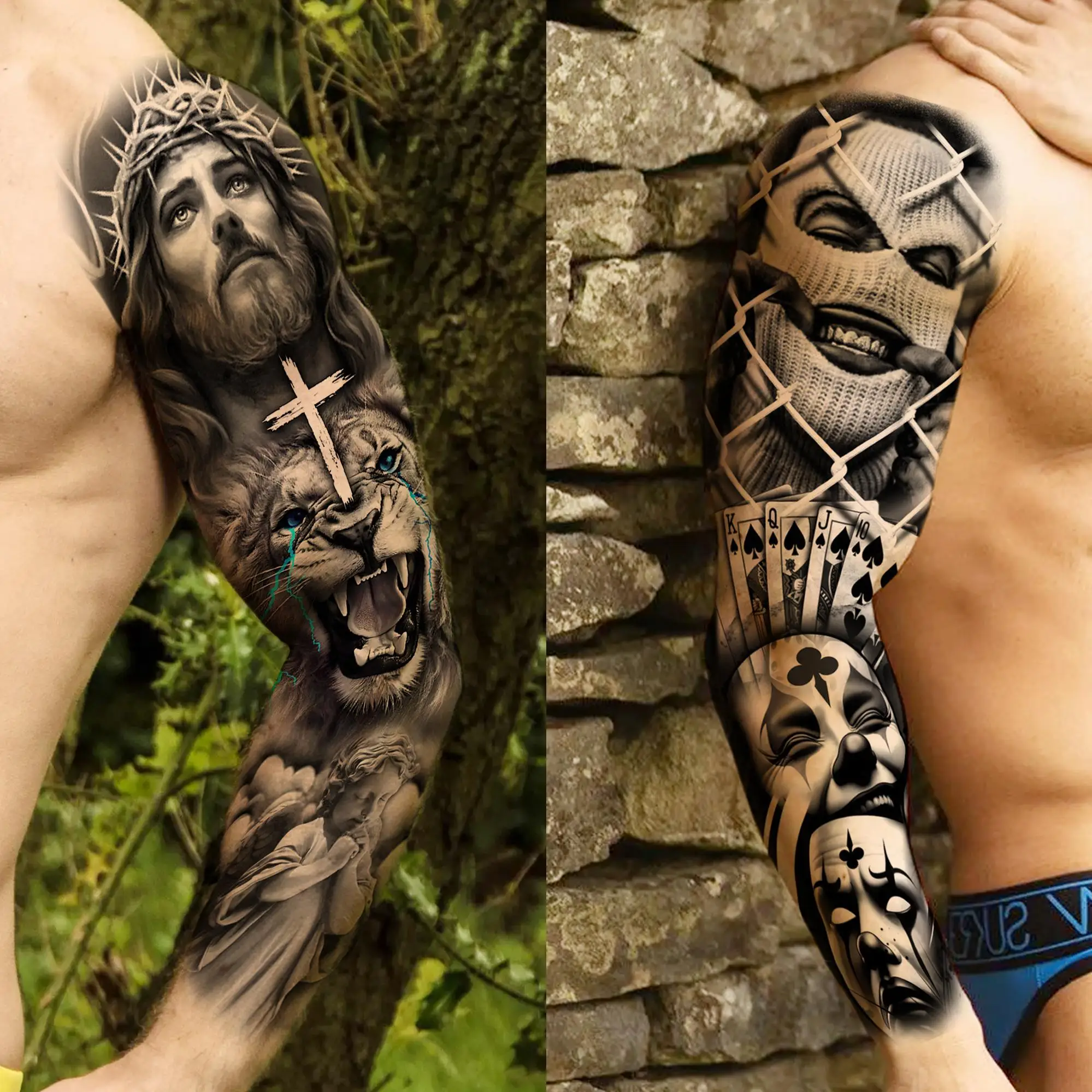 1 foglio braccio completo Chichano Gangster tatuaggi temporanei manica Rebellious Nun Girls Design Braccio Tatoo adesivo tatuaggio finto impermeabile