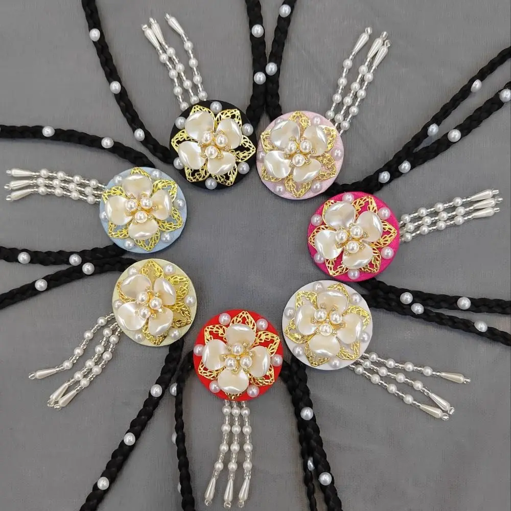 

Retro Flower Hanbok Wig Headdress Pearl Traditional Korea Ethnic Style Hairband Elegant Tassel Stage Dance Hair Hoop Girls